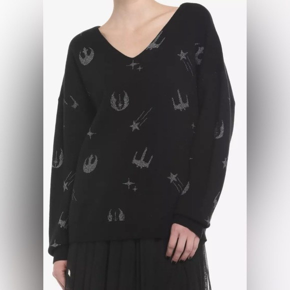 🍂NEW Star Wars Silver Icons V-Neck Sweater Plus Size - Picture 2 of 5